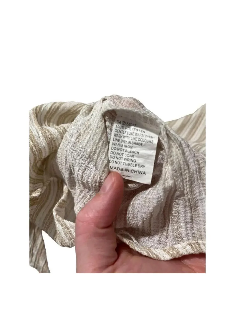 Polly tan/white striped tie front wrap, women’s size 6